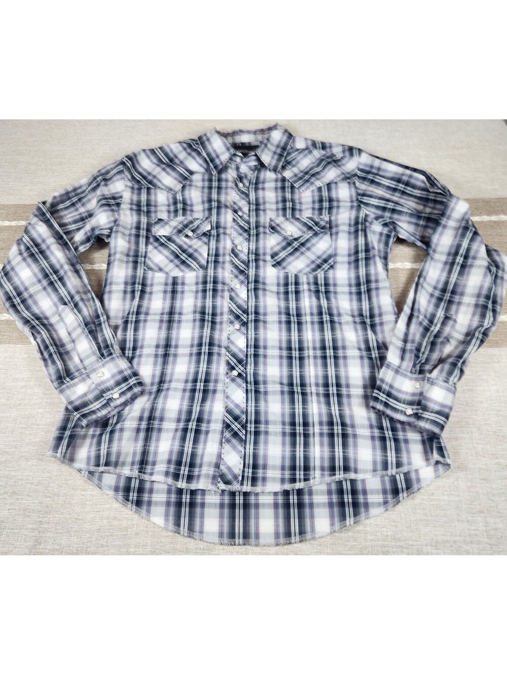 Wrangler Plaid Pearl Snap Button Up Men's Shirt Blue Western Cowboy Rodeo Size L